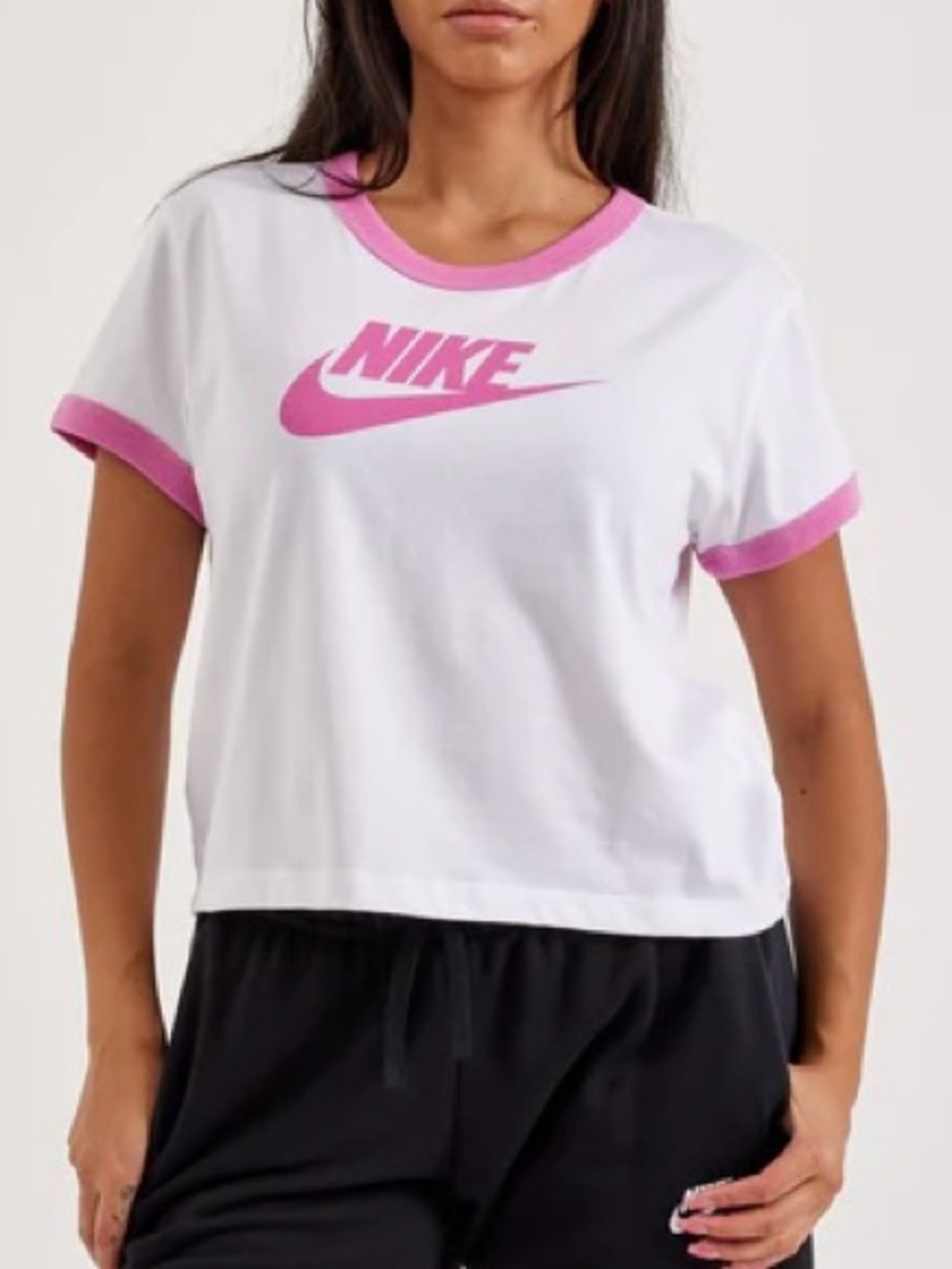 Nike Pink Logo Cropped Ringer Tee